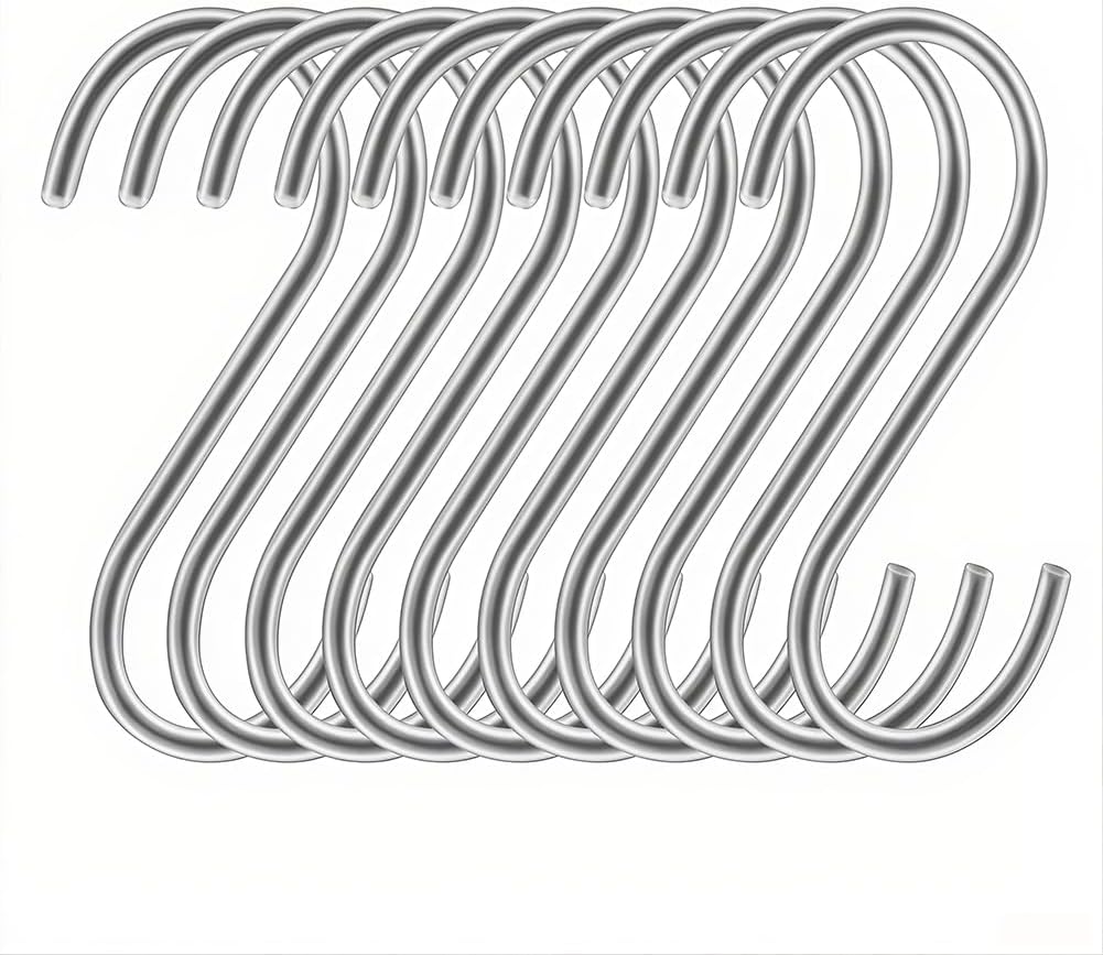 10 Pack S Shaped Hooks,Heavy Duty Metal S-Hook,Utility Hook for Hanging,Kitchen,Home(4inch)-Silver