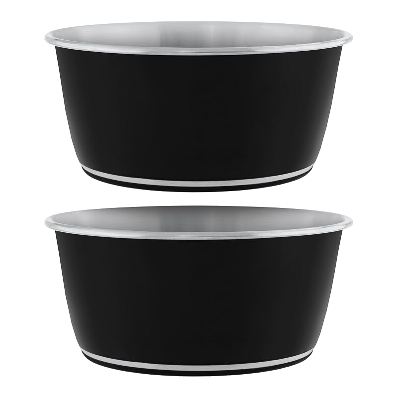 Tigela para cães e gatos em aço inoxidável Master Pet Supply, base antiderrapante, Black Velvet, 960 mL, pacote com 2
