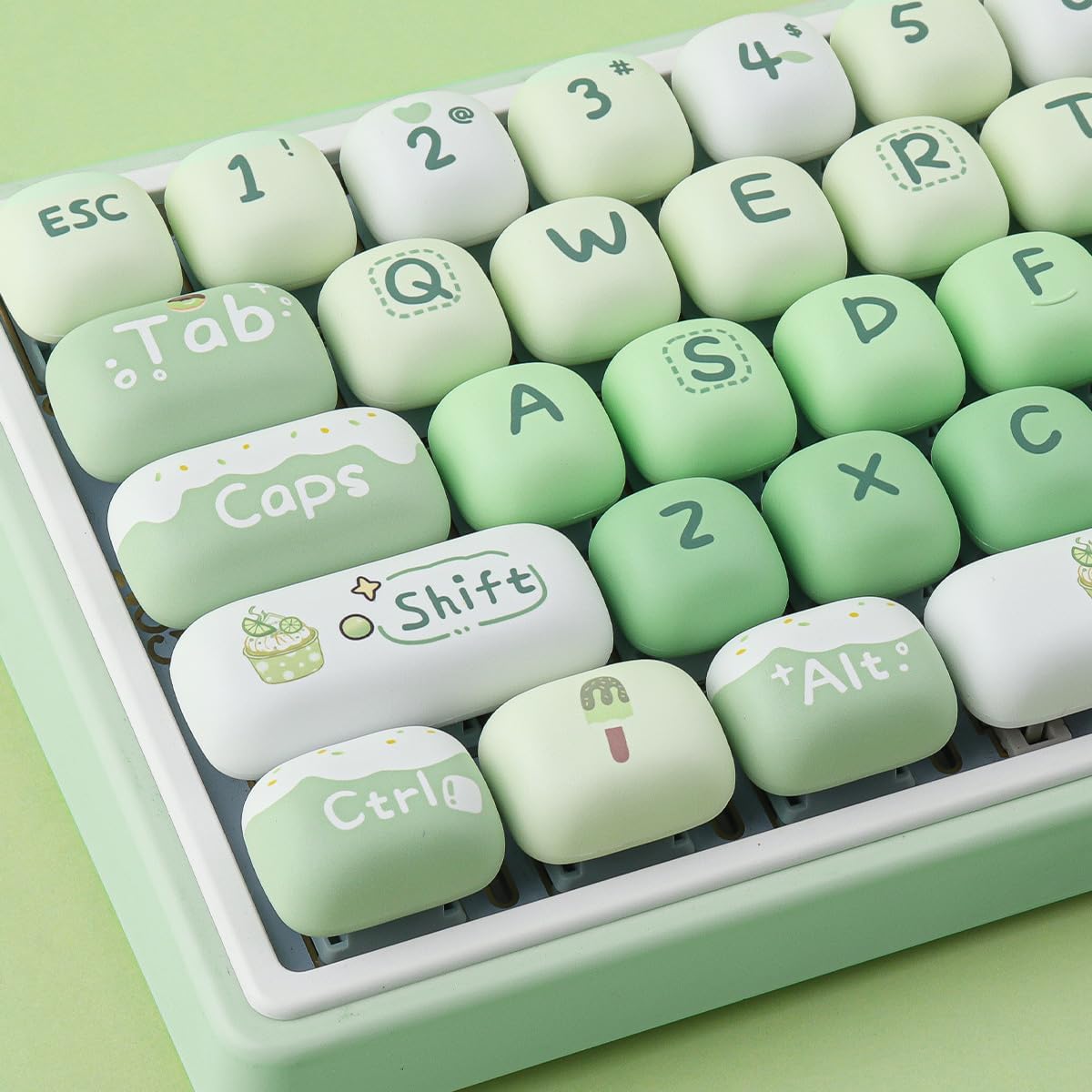 PBT Keycaps 144 Keys Cute Green Dessert Cream Keycaps Dye-Sublimation MOG Profile Custom Round Keycap for MX Swithes Mechanical Gaming Keyboards