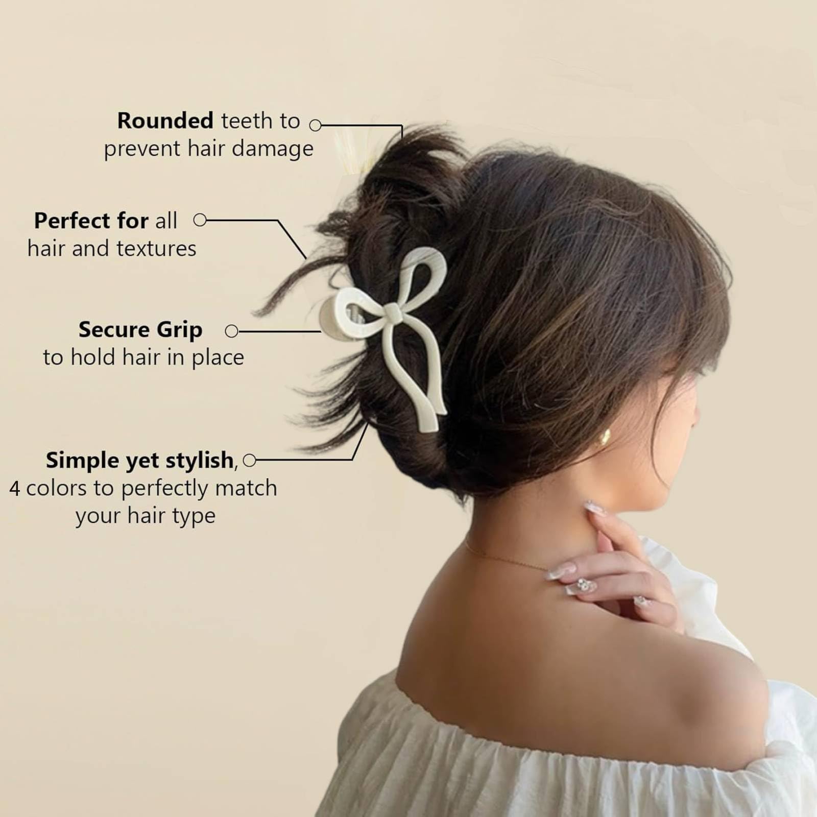 Aobesky 4 PCS Bows Hair Claw Clips, Matte Non-Slip Bow Hair Clips for Women Girls Strong Hold Large Claw Clips for Thick Thin Hair - Image 4