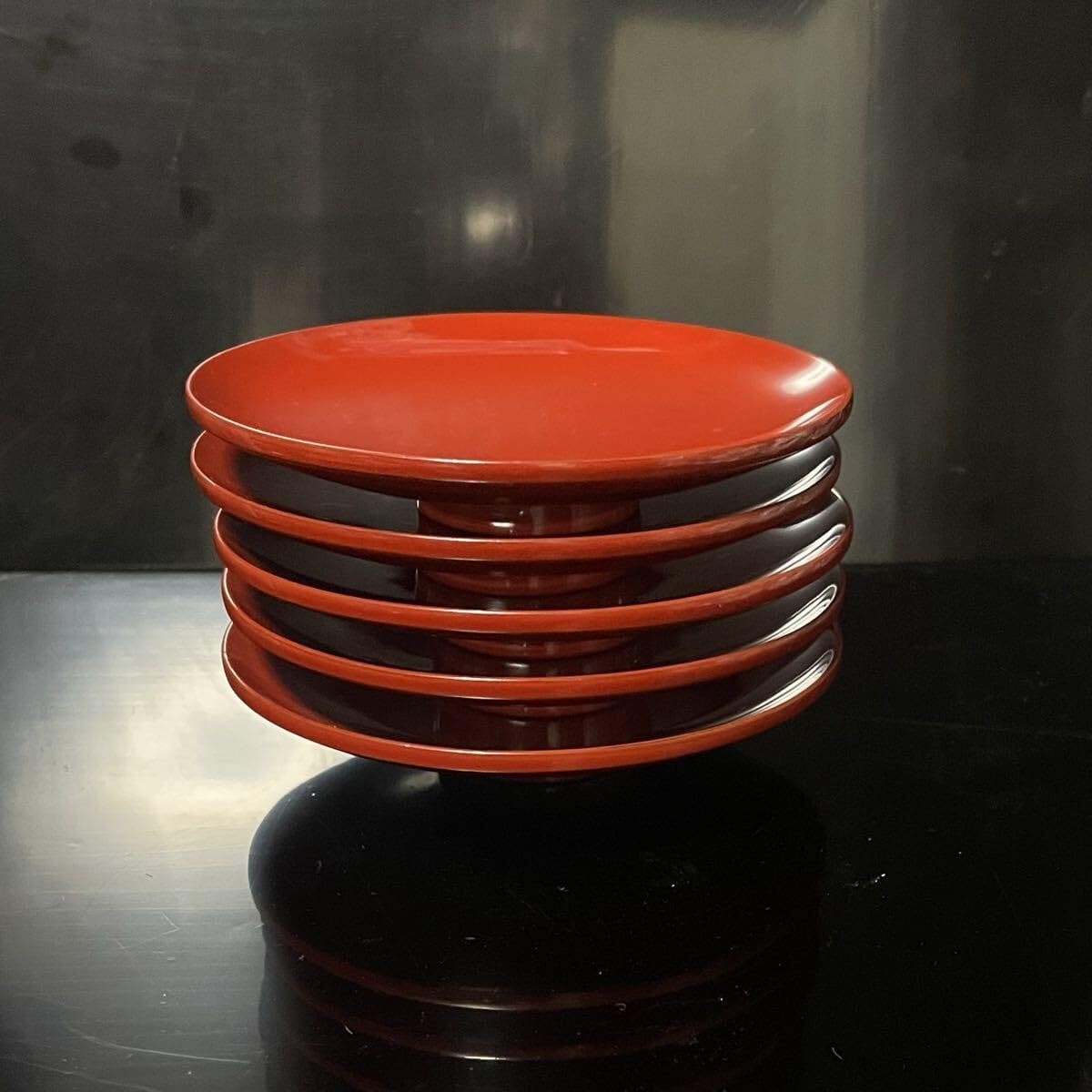 【VIPセール】銘々皿 漆器 菓子皿 茶道具 椿皿 朱塗 五客 根来塗 小皿 輪島塗