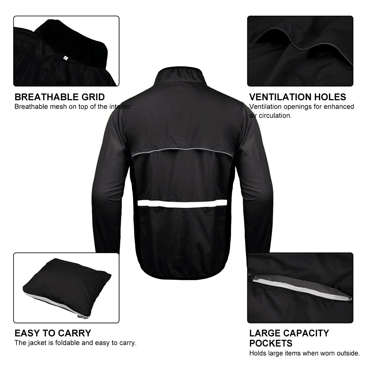 Veste Cyclisme Hommes Respirant Impermeable Protection UV Haute Visibilité Long Manches