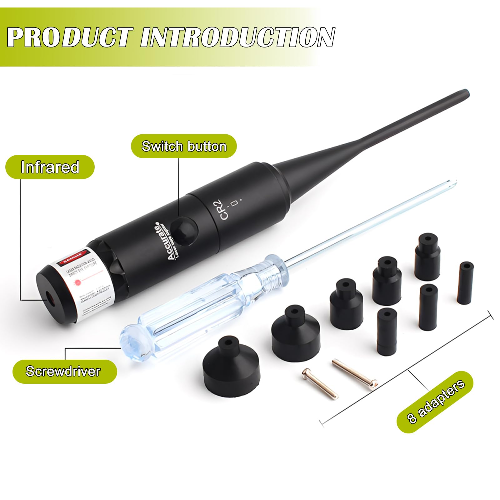 Bore Sighter, kit di visiera per trapano, calibro da .177 a .50 con scatola per il trasporto, leggero, boresight, nero, opaco, lega di alluminio di alta qualità, collimatore boresight punto rosso per
