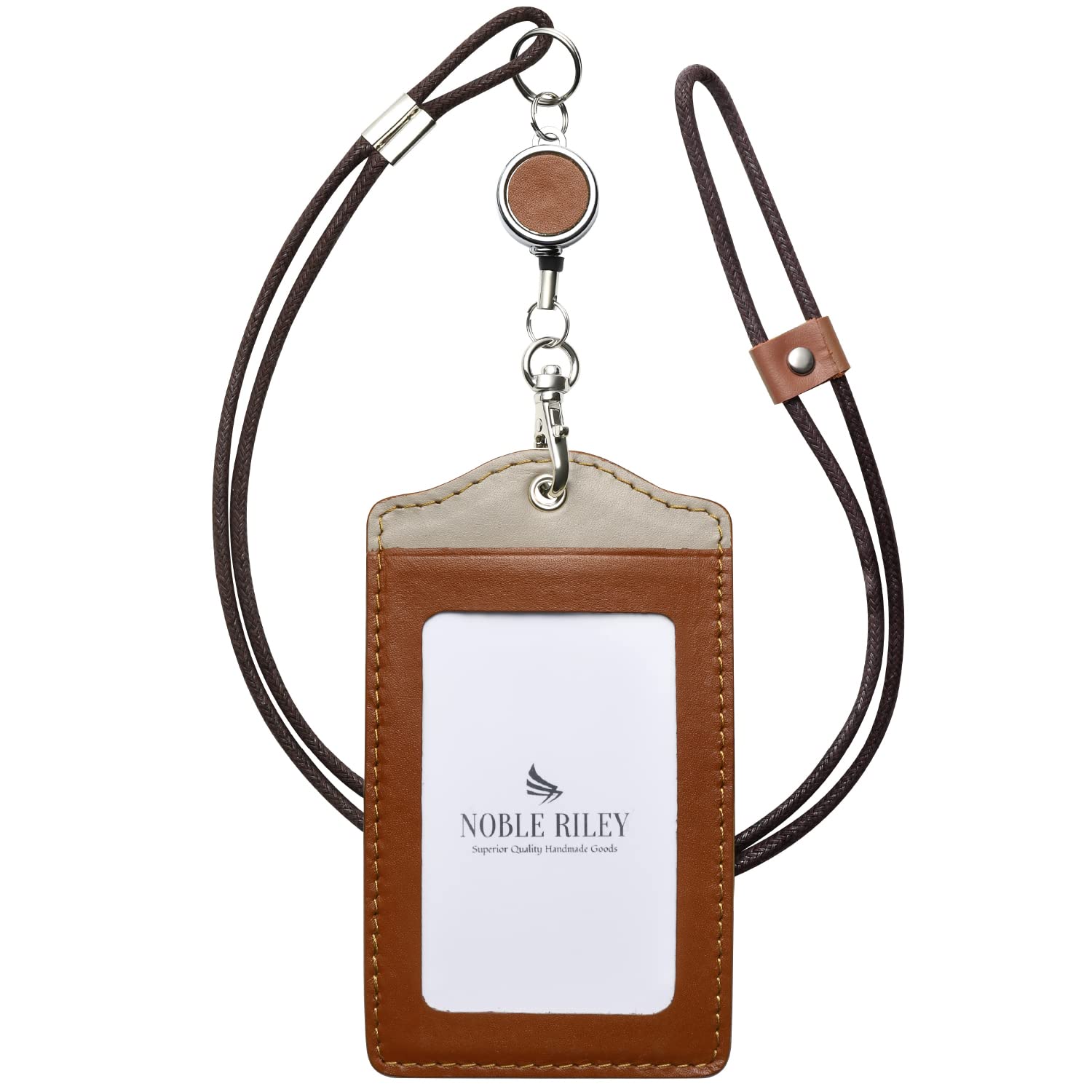 [ノーブルライリー] idカードホルダー リール 縦 本革 パスケース 社員証ケース ネームホルダー (ブラウングレー)