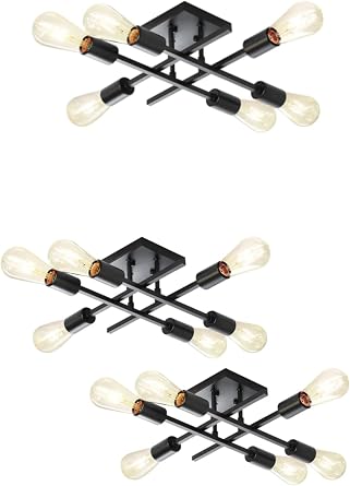 Industrial Black 6-Light Semi Flush Mount Ceiling Light Fixtures 1 Pack and 2 Pack