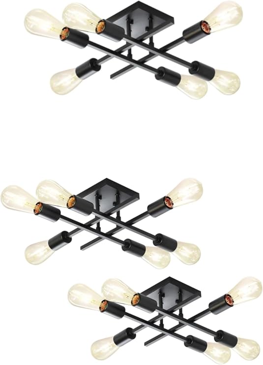 Industrial Black 6-Light Semi Flush Mount Ceiling Light Fixtures 1 Pack and 2 Pack