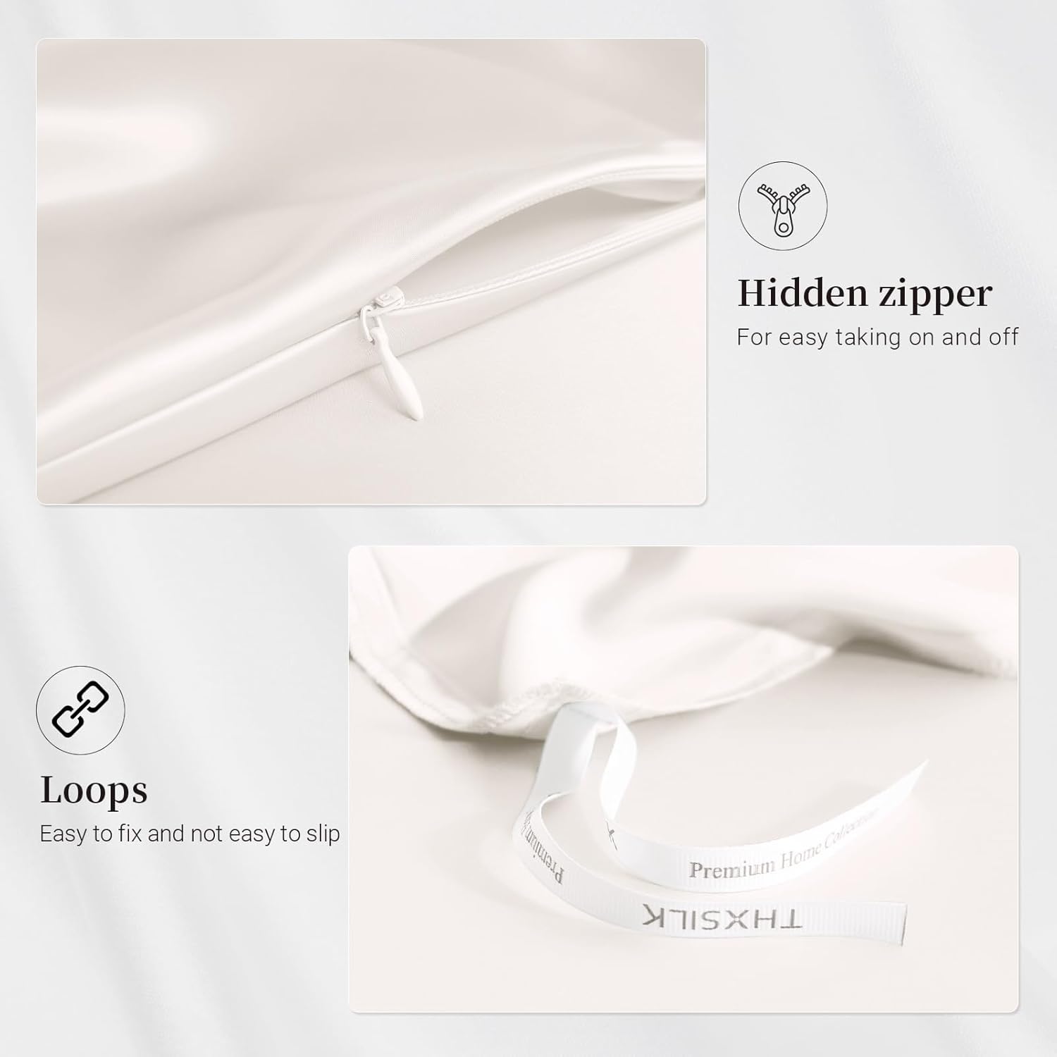 THXSILK 100% Silk Duvet Cover Queen Size, 22 Momme Mulberry Silk Comforter Cover, Cooling, Breathable, Easy Care Zipper Closure, 1 PC Duvet Cover (Queen, White)