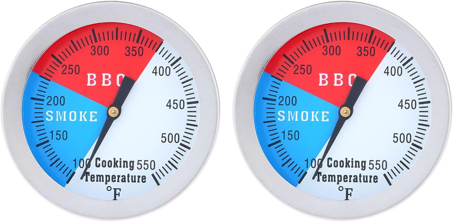 Mtsooning 2PCS BBQ Thermometer Gauge, 2 inch 550F Grill Indicator Temperature Replacement for Charcoal Pellet Wood Pit Smoker Grills