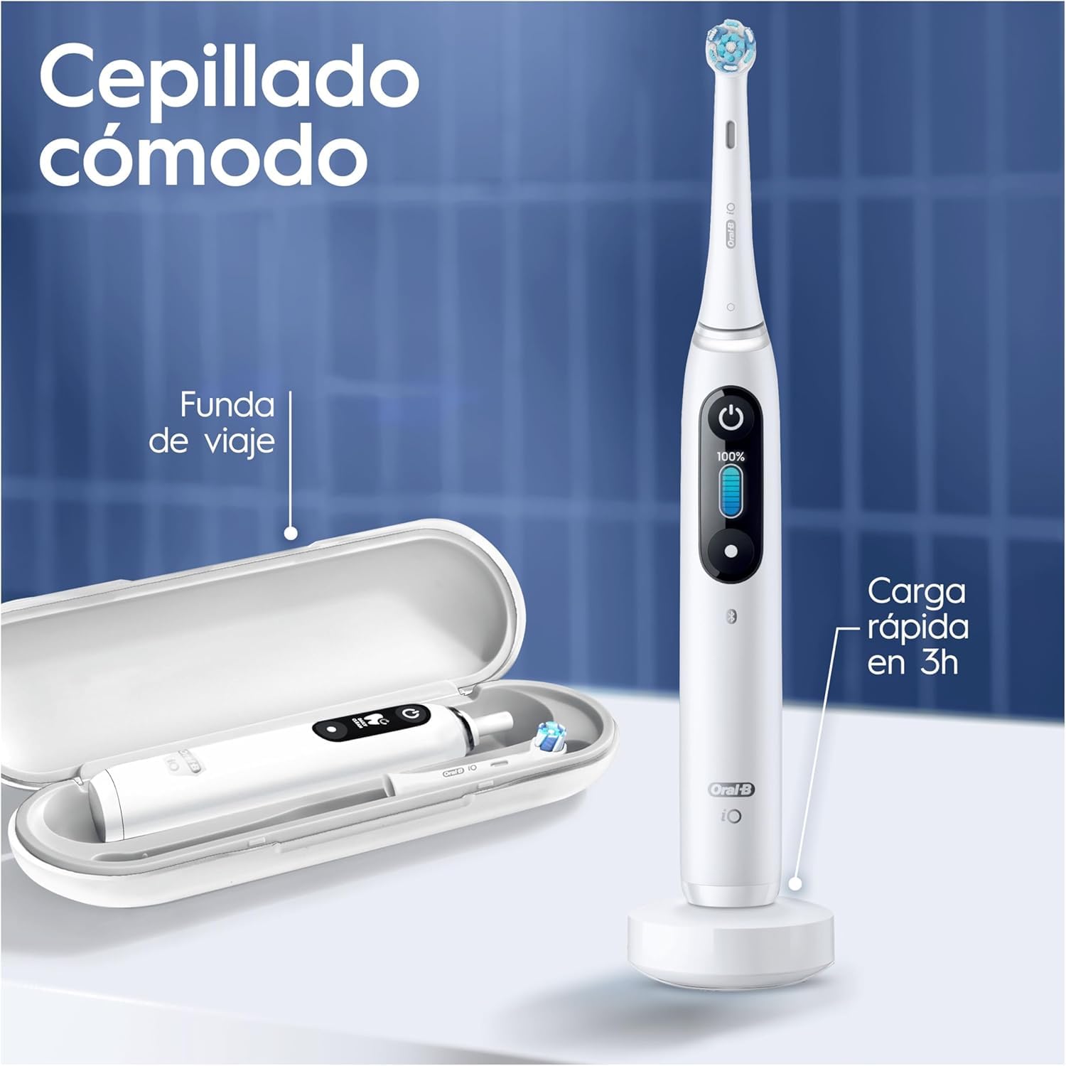Oral-B iO 8N Cepillo de Dientes Eléctrico con 2 Cabezales y 1 Estuche de Viaje, Diseñado por Braun, Regalos Orginales - Blanco