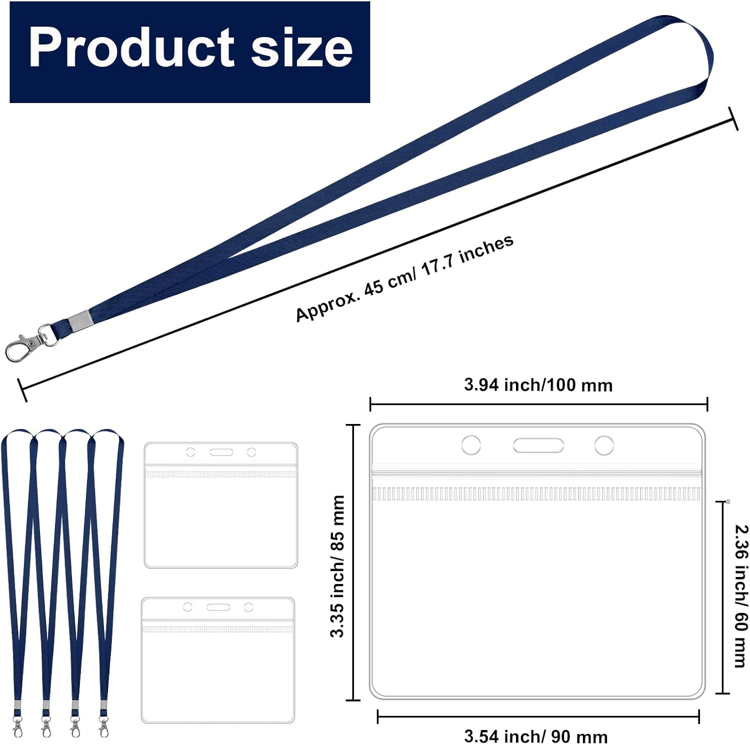 100 Pack Lanyards for ID Badges with Clear Name Tags, Reusable Lanyards Horizontal ID Card Badge Holders Plastic Name Badges for Men Women Kids Business School and Office Supplies (Dark Blue) - Image 4