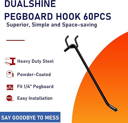 Miniatura 2 de 60 ganchos negros para tablero de clavijas, gancho de pared para tablero de clavijas de alta resistencia, gancho para estanterías de 14 pulgadas,