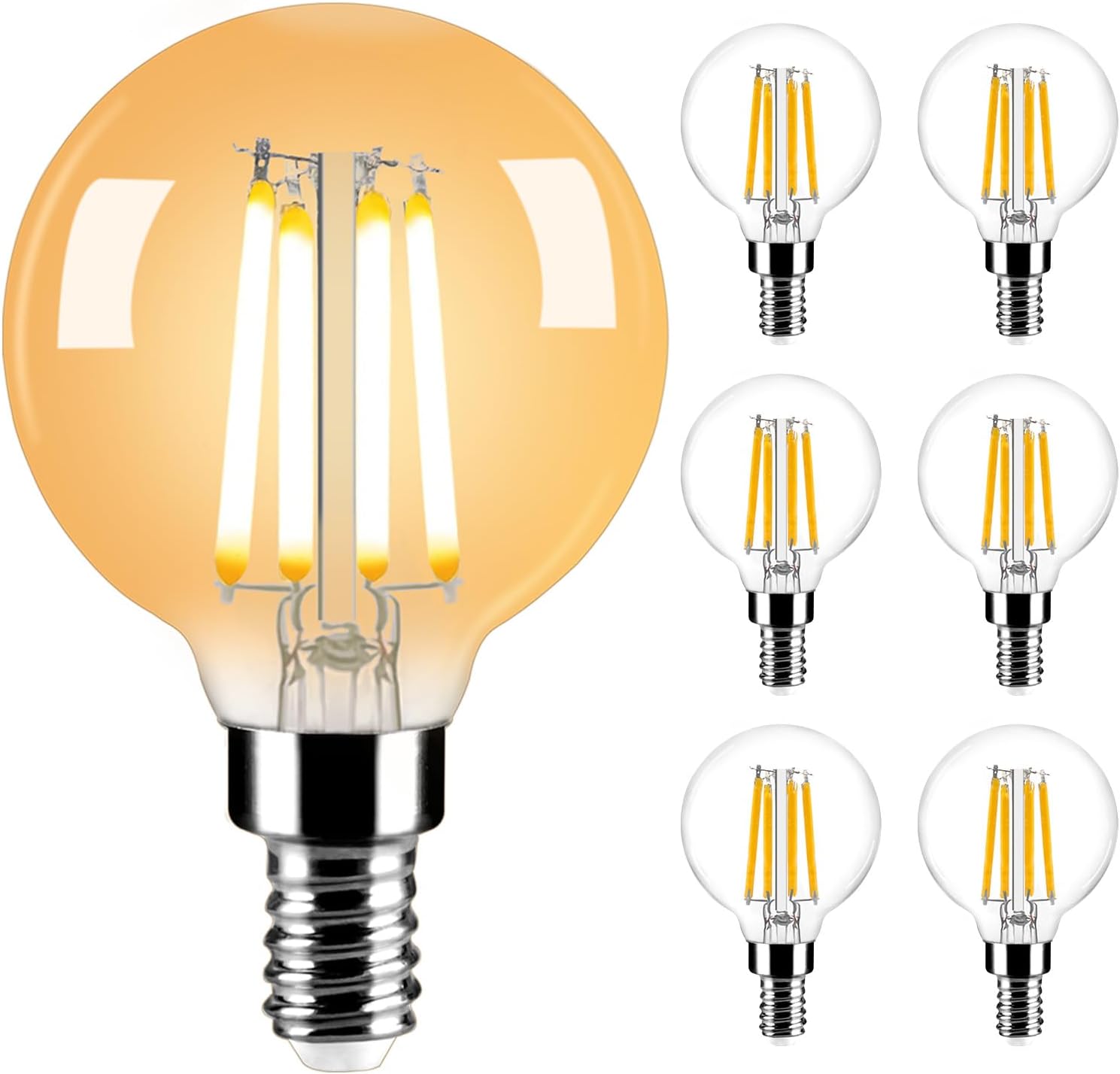 Vinaco G16.5 Candelabra Base Bulbs LED, 6 Pack 400LM G16.5 Light Bulb LED 4W, Equivalent 40W, Warm White 2700K No Flicker G 16.5 Dimmable Bulbs 120V, E12 Base for Chandeliers, Ceiling Fan, Pendant.