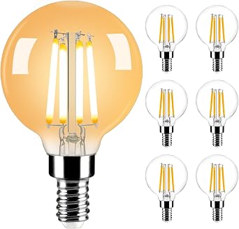 Vinaco G16.5 Candelabra Base Bulbs LED, 6 Pack 400LM G16.5 Light Bulb LED 4W, Equivalent 40W, Warm White 2700K No Flicker G 16.5 Dimmable Bulbs 120V, E12 Base for Chandeliers, Ceiling Fan, Pendant.