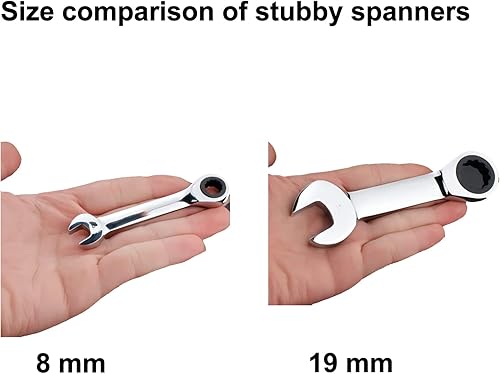 Miniatura 4 de Fxionicon Llave de trinquete rechoncha de 0.315in, llave combinada de trinquete, llave de extremo abierto de acero de alto carbono de cabeza fija