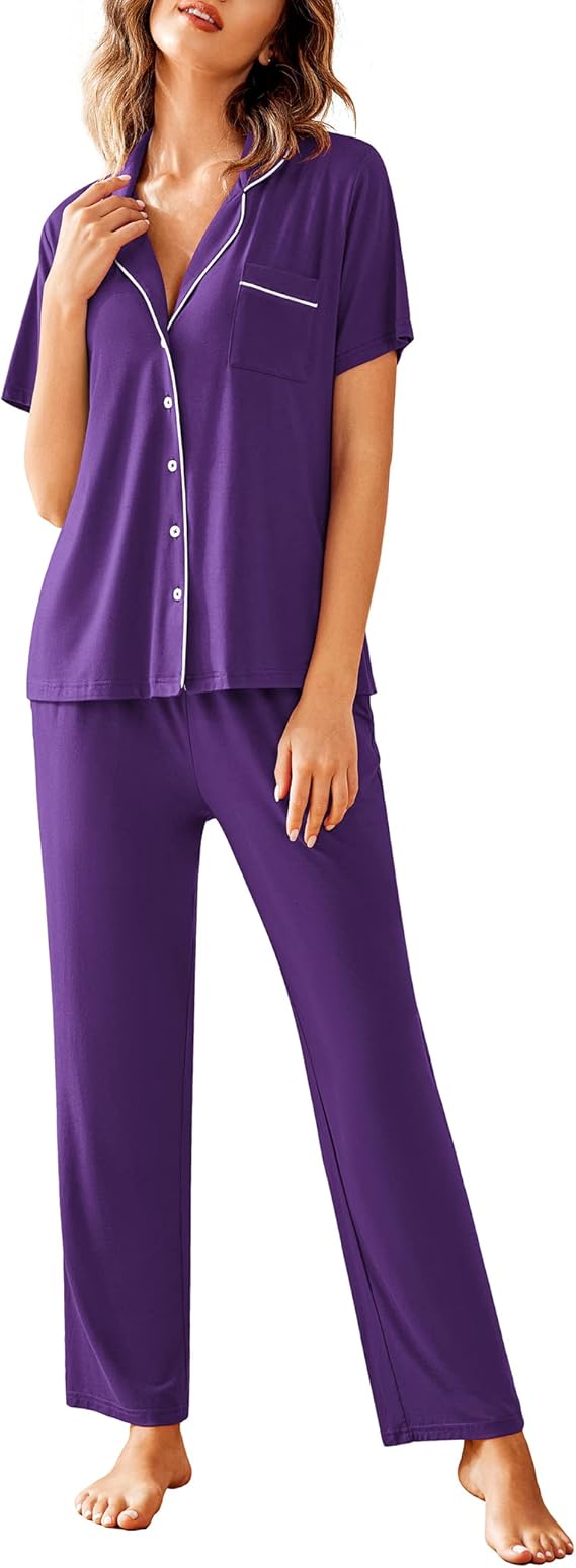 Avidlove Women Pajamas Set Notch Collar Soft Sleepwear with Long Pants