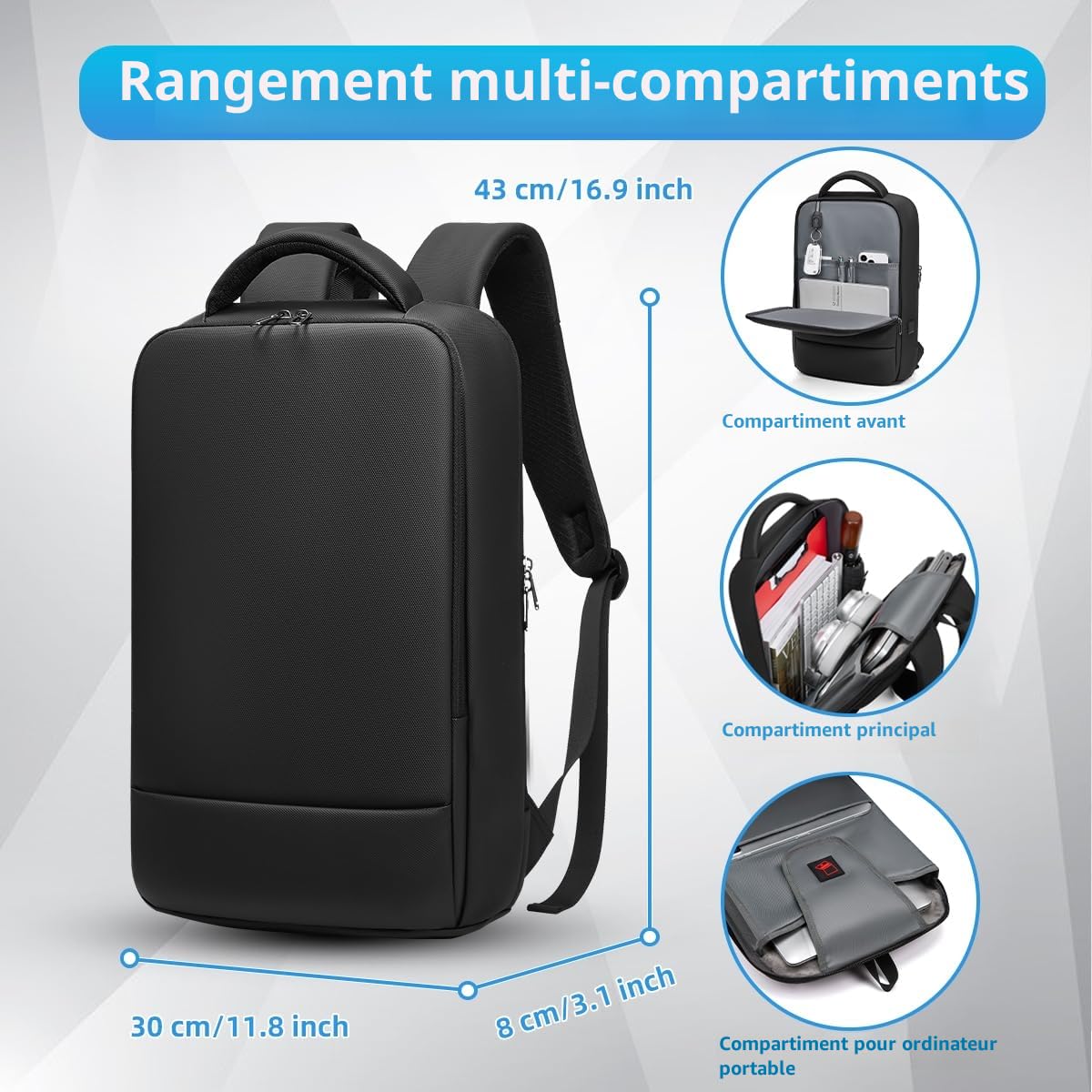 Sacs à Dos Pour Ordinateur Portable 15.6 Pouces Imperméable Sac a Dos Homme d'Affaire Elegant pour Voyage Travail Loisir Collège-Noir