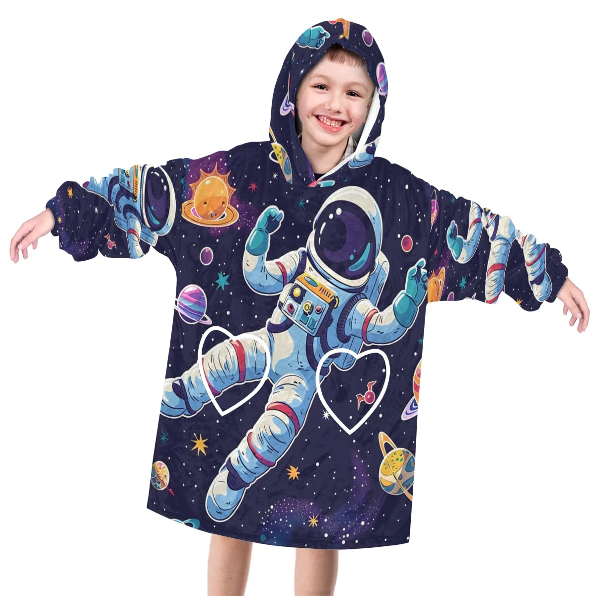 Wearable Blanket Hoodie for Kids, Wise Astronaut Fleece Sweatshirt Blanket Oversized Blanket Sweatshirt with Pocket Flannel Warm Hooded Blanket 6-10 Year Old Girl Boy Gift, One Size