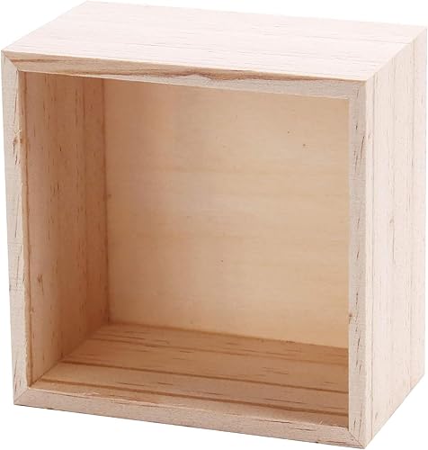 Miniatura 5 de CALPALMY Paquete de 12 cajas de madera sin terminar de 6 x 6 pulgadas, organizador de almacenamiento, cajas de madera pequeñas para manualidades,
