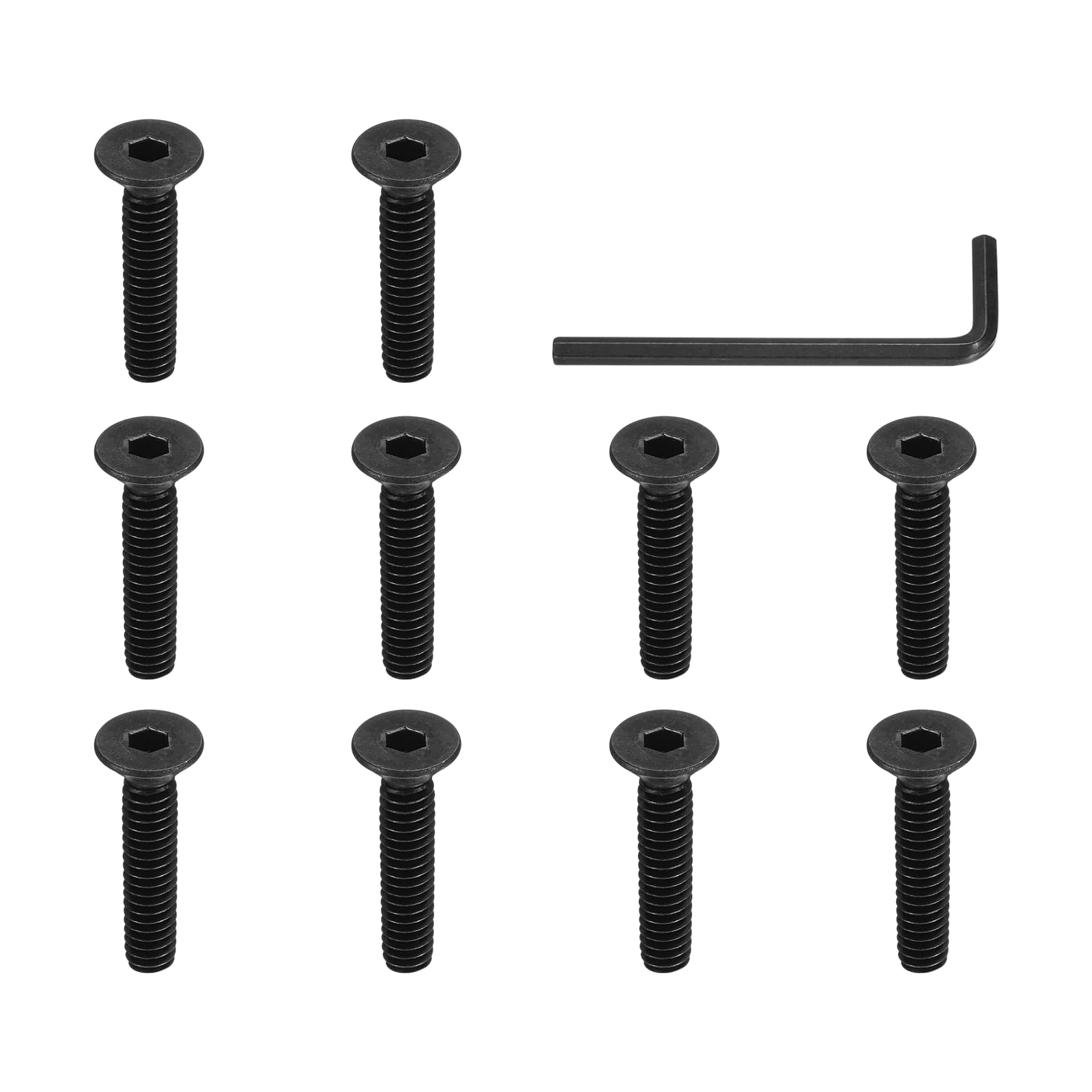 PATIKIL 1/4-20 x 1-1/4 Inch Flat Head Socket Cap Screws, 10 Pcs Flat Countersunk Bolts Hex Socket Drive Machine Screws UNC Coarse Full Thread Black Oxide Grade 10.9 with Hex Spanner