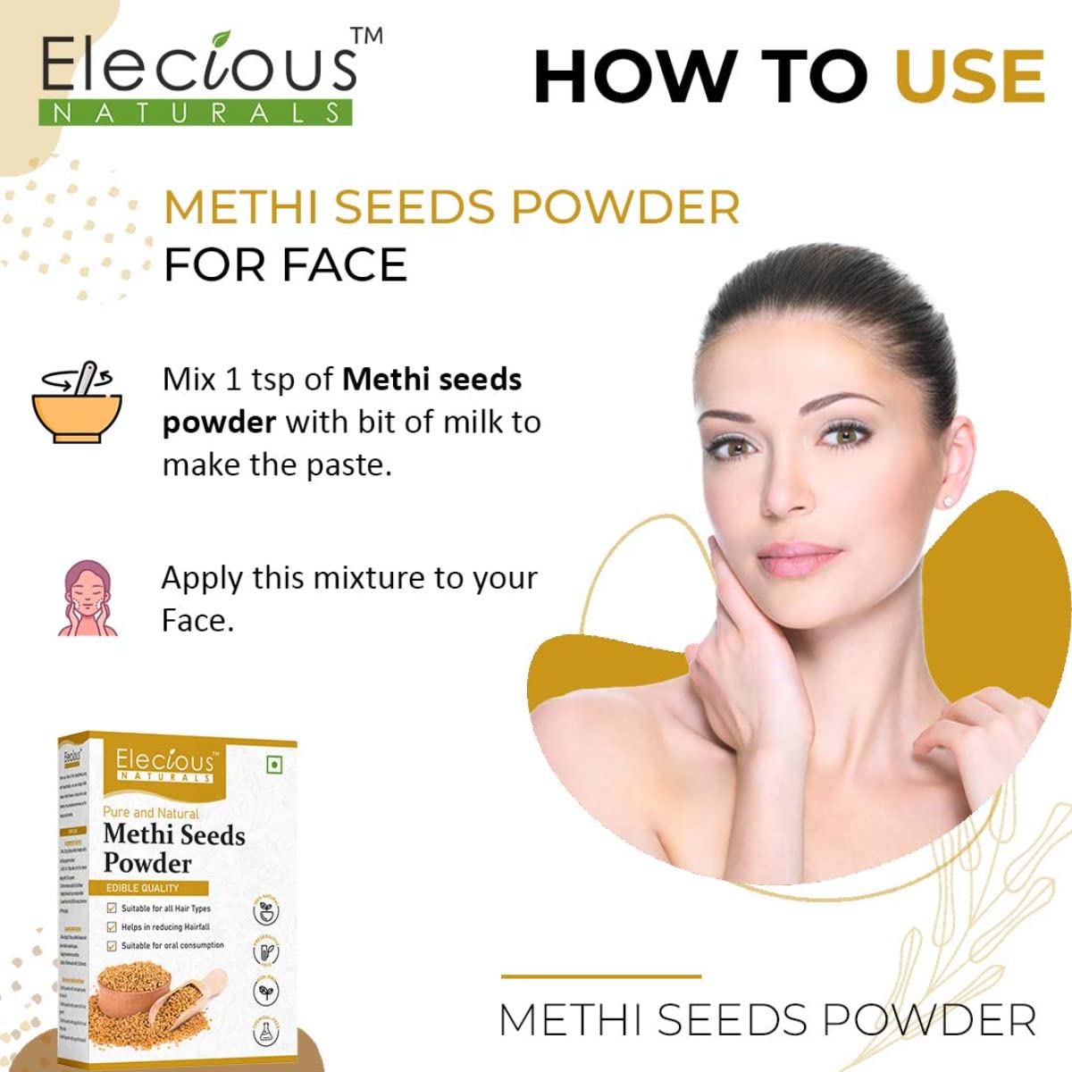 Elecious Methi Seed Powder for Hair Growth Fenugreek Powder 100% Natural and Chemical Free without Any Additives and Preservatives 200gm