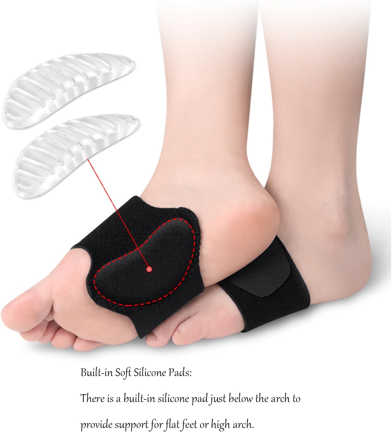 Arch Support Sleeves,Adjustable Orthotic Upgraded Arch Support Compression Bands with Gel Pad Inserts for High Arch Plantar Fasciitis Flat Feet Pain Relief for Women and Men