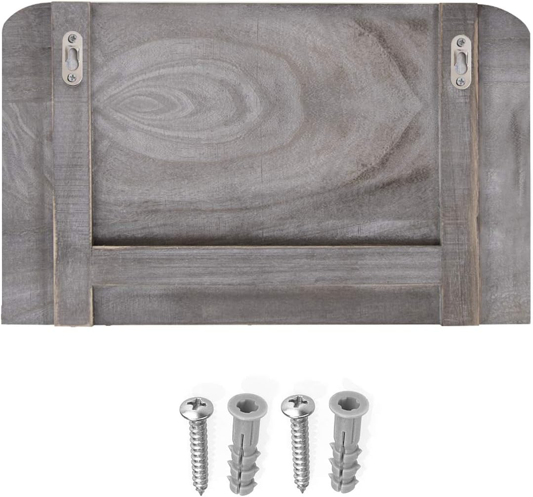 Honest Torched Wood Rustic Wall Mounted Key & Mail Holder,Organizer with 3 Key Hooks Shelf for Entryway or Mud Room Holds Documents, Bills, Letters, Keys(Grey)