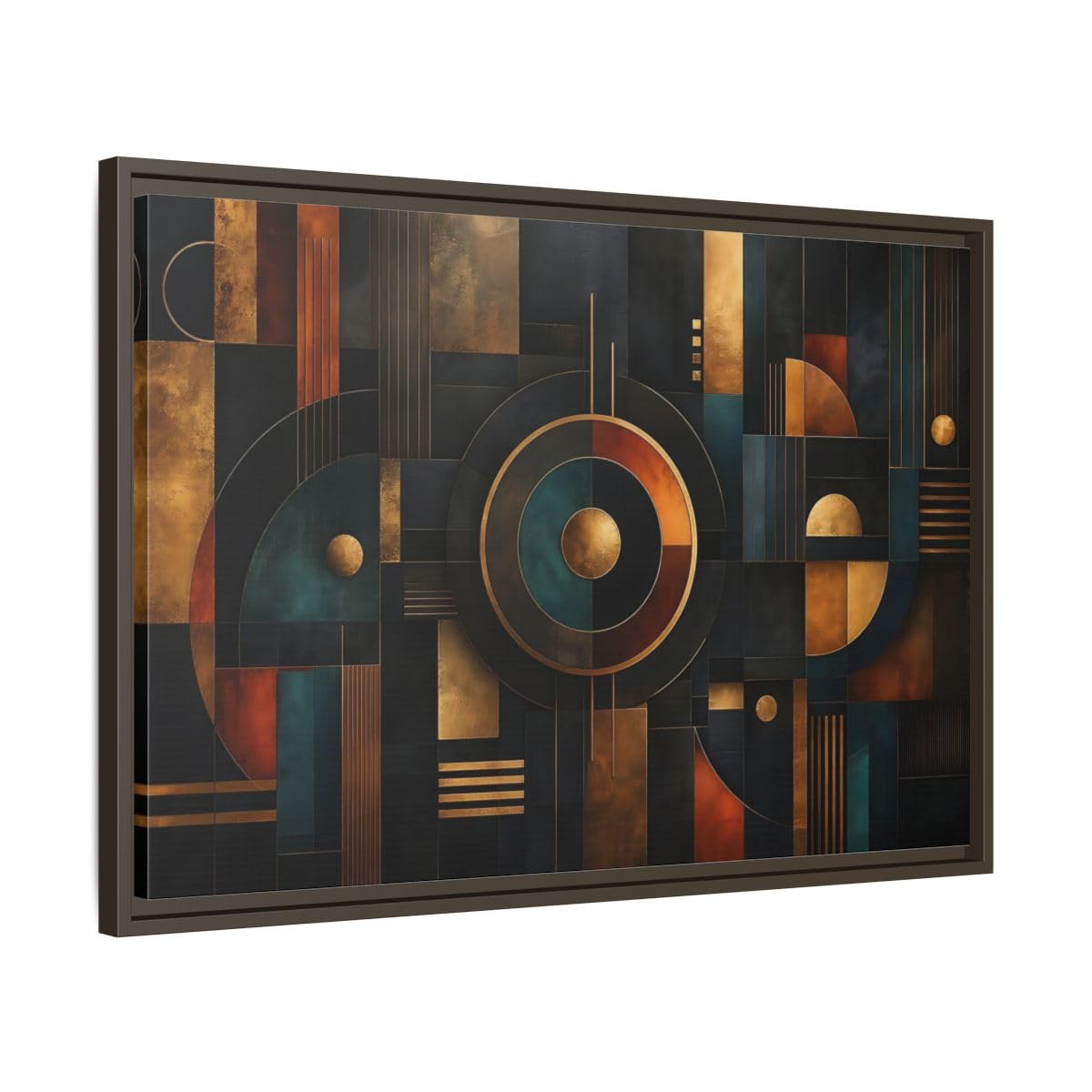 Ciemne złoto geometryczne abstrakcyjne owinięte galerią płótno sztuka ścienna druk - dekoracja ścienna do salonu 30 × 20 cali (75 × 50 cm) - poziomy/espresso/1,25 cala (3 cm)