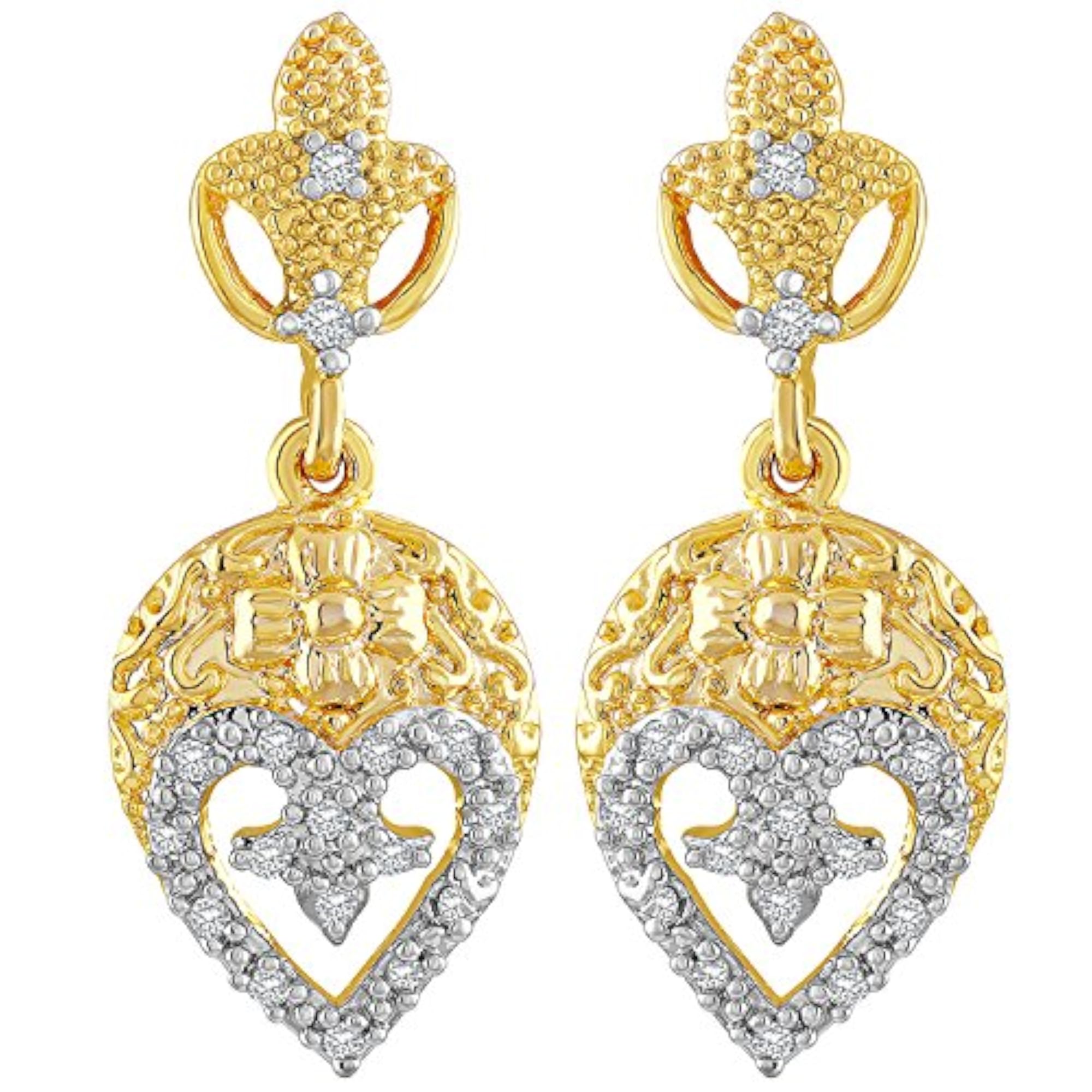 Heart Shape American Diamond Gold Toned Dangle Earrings, Elegant