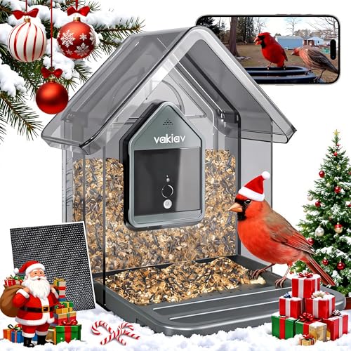 Smart Bird Feeder with Camera Solar Powered,4K Camera with UHD Video Live Stream,No Subscription,Identify 10,000+ Birds with AI,Instant Alerts,Elderly-Friendly,No Wi-Fi Needed,Gifts for Bird Lovers