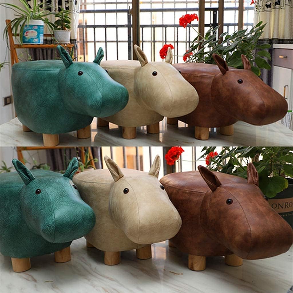 Cute Animal Footstools Footrest Ottoman with Soft Padded Cushion and Non-Slip Feet Padded Seat Upholstered Ride-on Footstools for Bedroom Living Room Office (F 50x28x24cm)