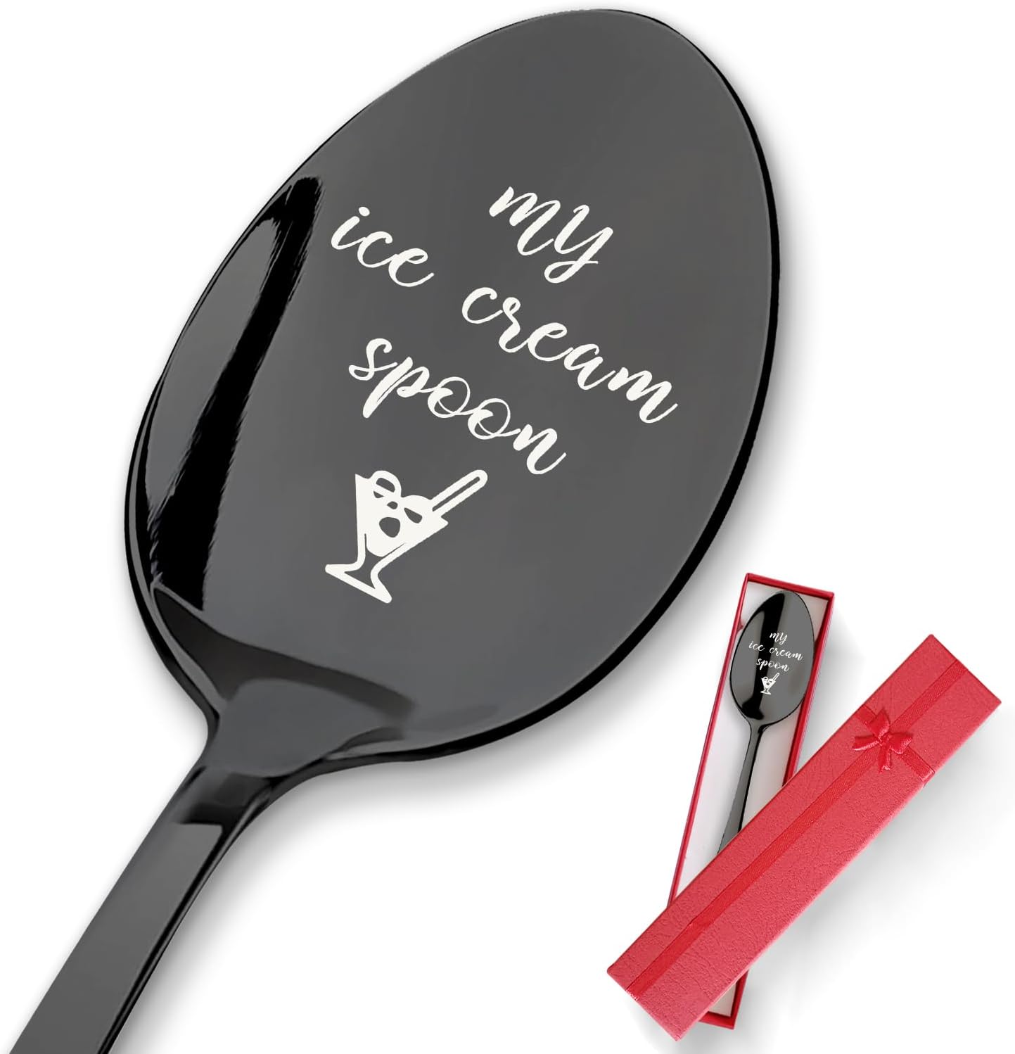 PZJIEAN My Ice Cream Spoon Black Engraved Stainless Steel