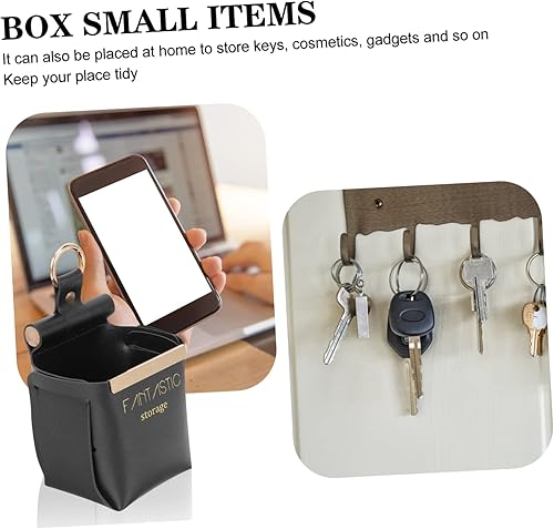 Miniatura 4 de Cabilock 2 soportes plegables de cuero para pared de baño color negro para bolsa de suministros almacenamiento desmontable montado en el dormitorio