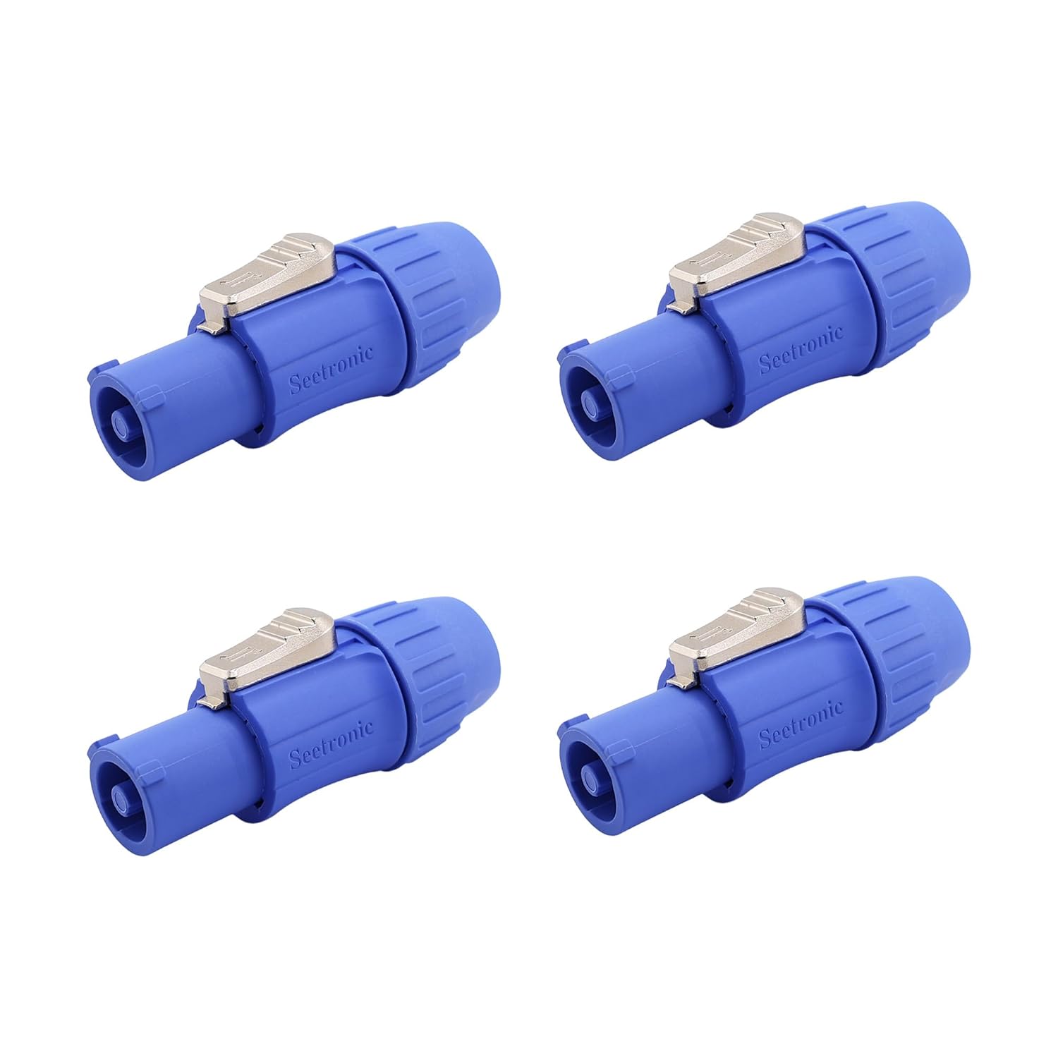 Seetronic SAC3FCA Lockable 3-Pin Power-in Connector | 20A Indoor Powercon Plug for Stage Lighting, Sound Consoles, LED Panels, Power Amplifiers, Audio Racks, and AV Equipment (Blue, Male, 4PC)