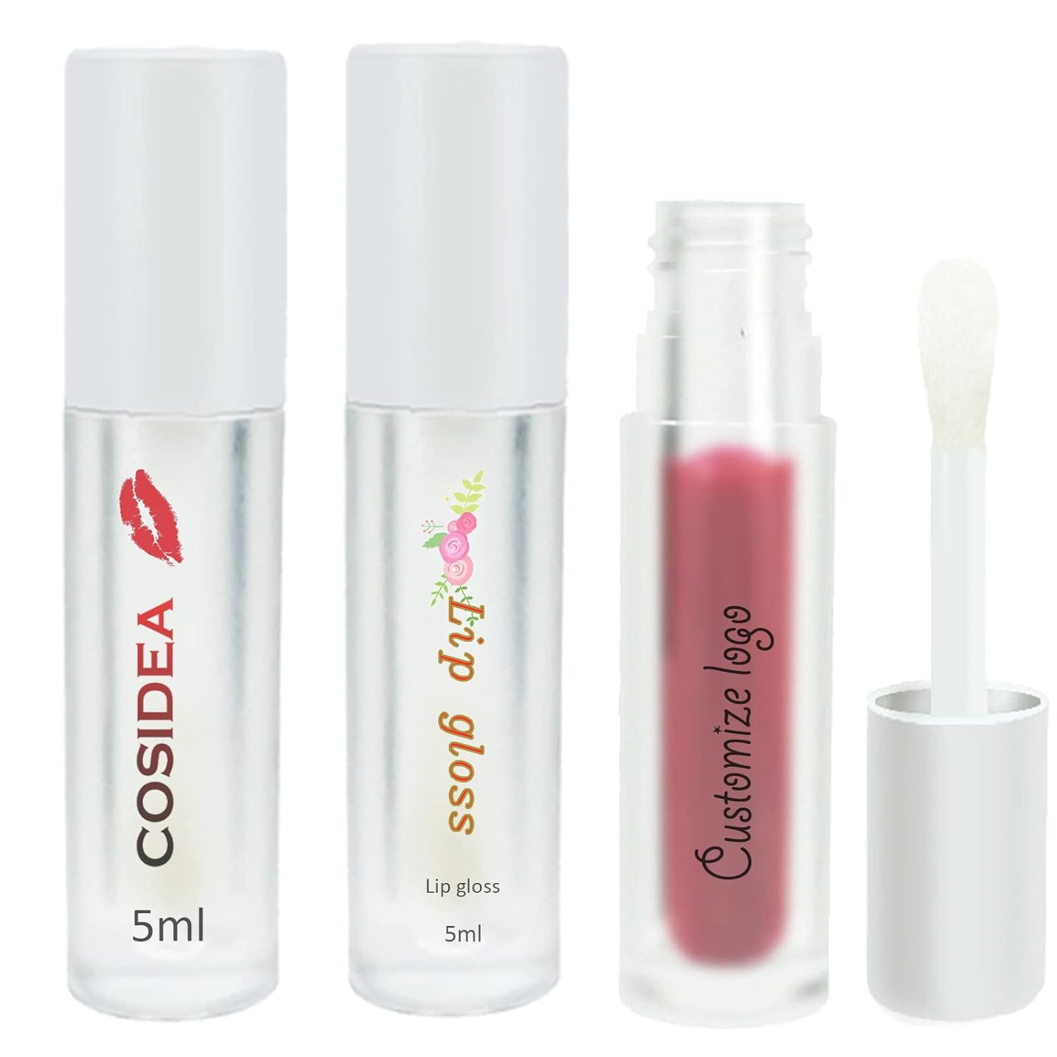 COSIDEA Customized logo 5ml empty big brush lip gloss tube with stopper, thick wand lipgloss tubes with private label