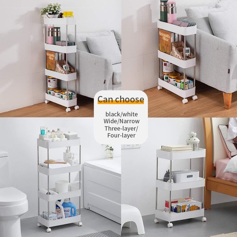 Küchenwagen Schmaler Rollwagen mit 4 Ebenen und Rädern, rostfreies mobiles Regalsystem aus Edelstahl for Küche, Waschküche und Enge Räume(White)