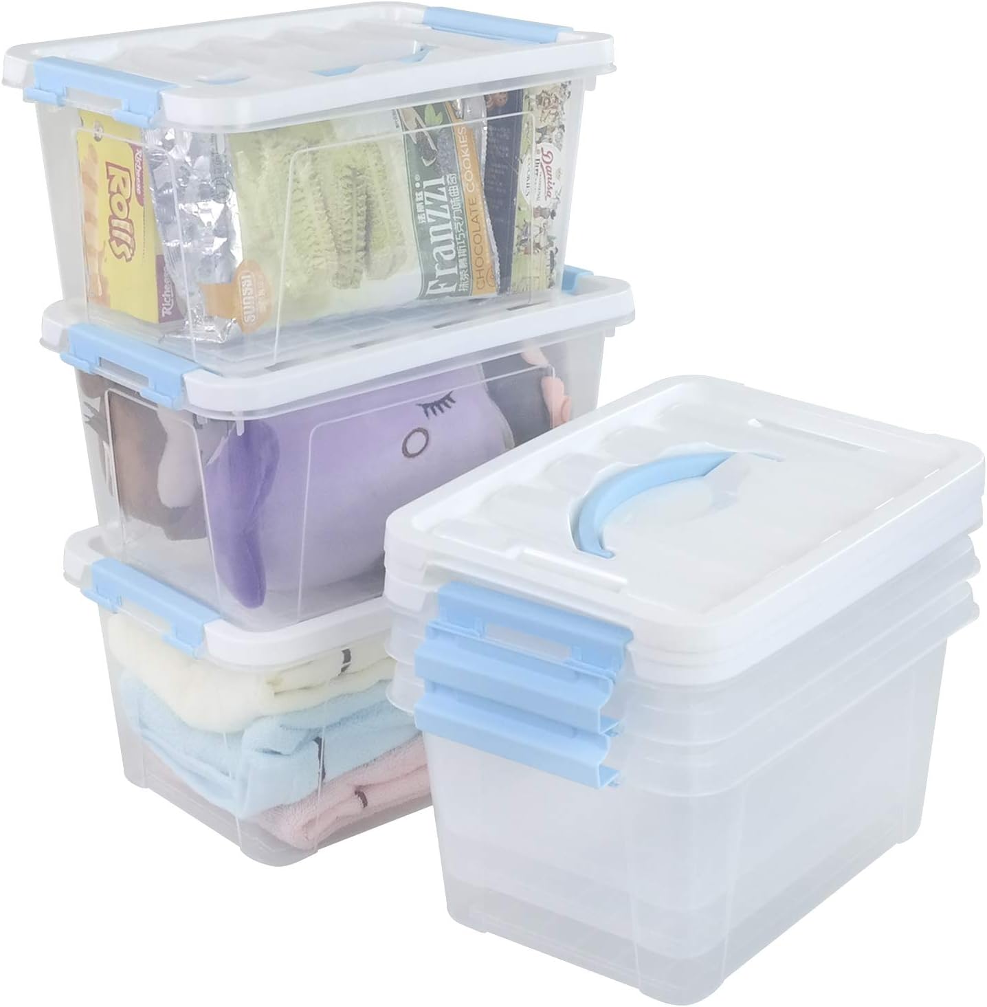 6 Packs 6 Quart Clear Plastic Storage Container Box Bins with Lids/Latches Clips/Handles