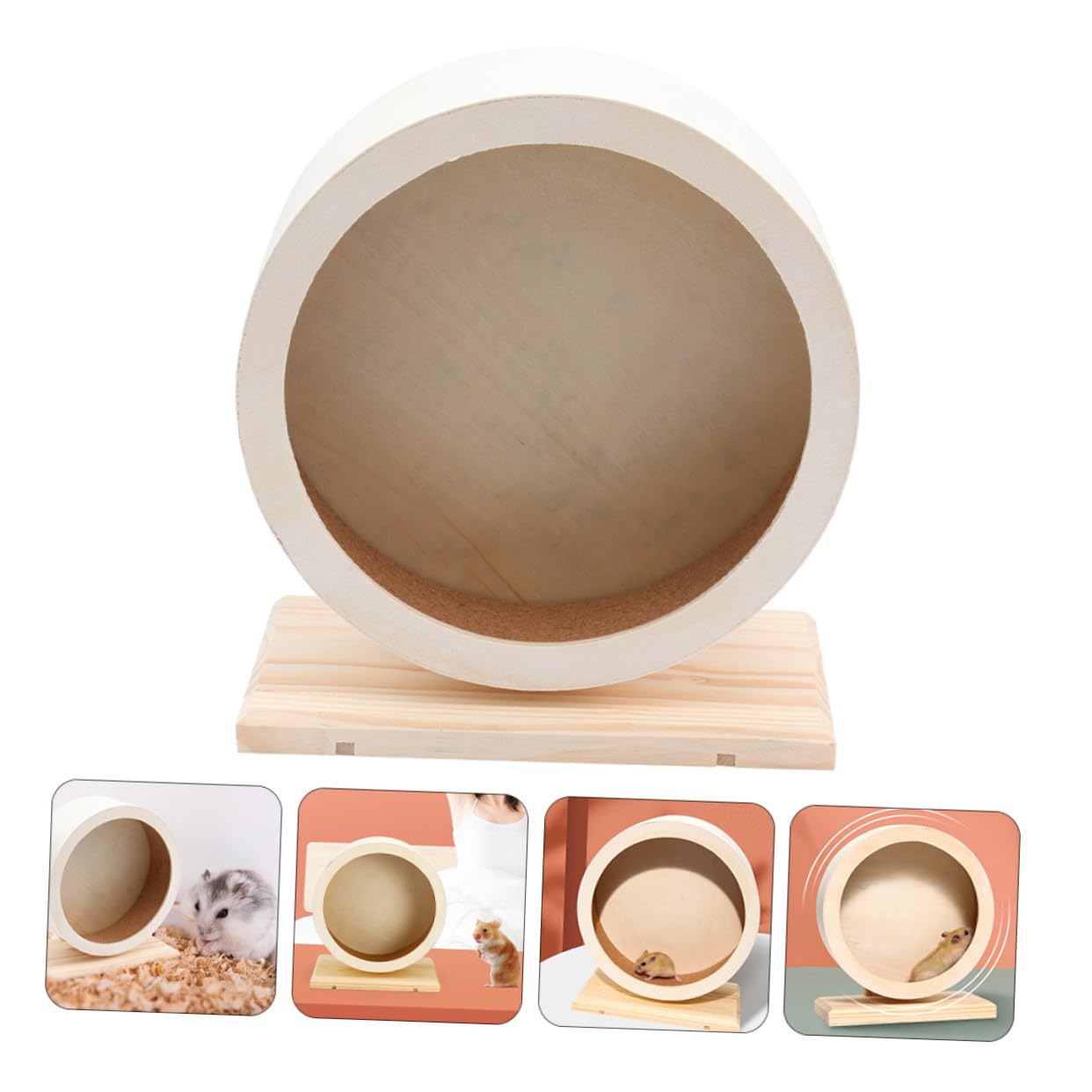 Ruota Corsa per Criceti in Legno Massiccio con Supporto Silenzioso Gioco Sportivo per Cincillà e Piccoli Animali Domestici Accessorio Fitness Notturno senza Rumore per Esercizio e
