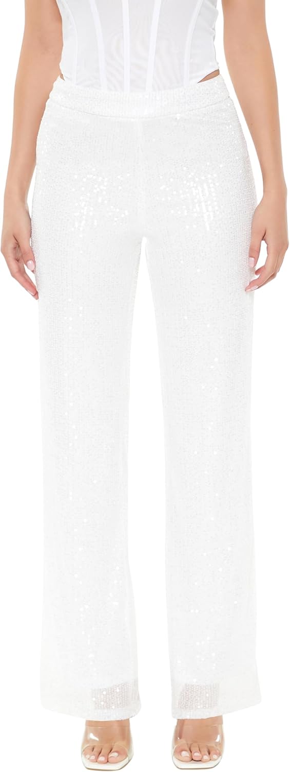 Forever 21 Women's Sequin High-Rise Wide-Leg Pants