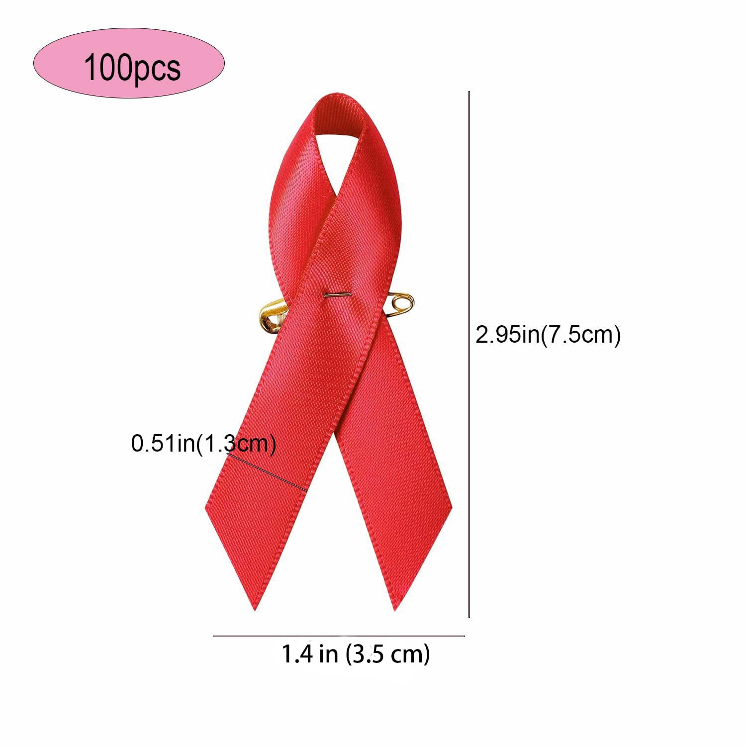 Photo 1 of 100 Pieces Red Satin Awareness Ribbons with Safety Pins Ribbons are Suitable for Various Public Welfare Activities 1.4 * 3.1 inch (Red)
