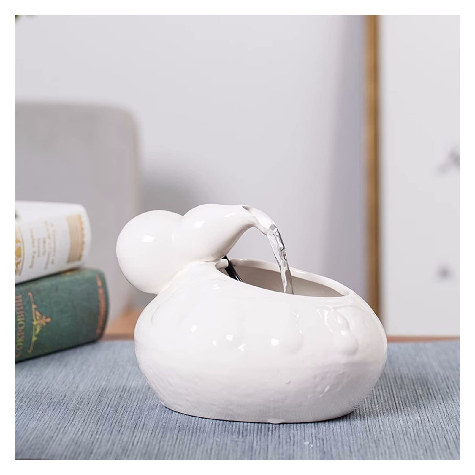 Fuente de Mesa Decorativa para Interior, Fuente de Agua con Cascada, de cerámica, con Bomba de Agua, Zen, decoración para salón, Oficina, Escritorio, 18 x 18 x 15 cm, Blanco