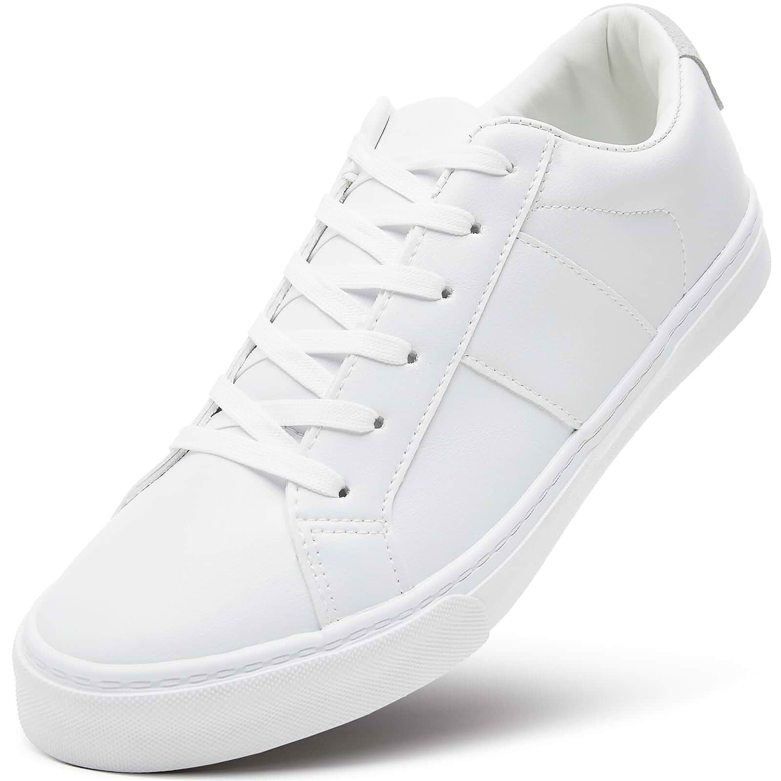 ZGR Men's Synthetic Leather White Sneakers,Low Top Tennis Shoes Lace upEasy-wipe synthetic leather,memory foam,non-slip outsole,low-top lace-up,casual,travel,tennis,walking.