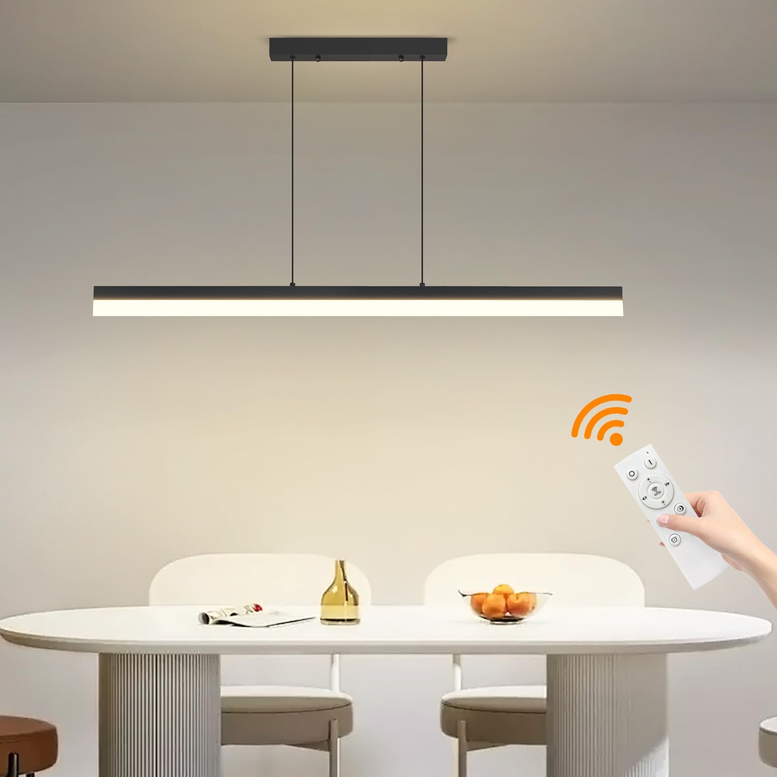 Mikeru Lampada a Sospensione Dimmerabile da 80CM, Lampada a Sospensione Lineare a LED 10%-100% Luce a Sospensione per Isola Cucina con Funzione di Memoria 3000K-6000K Lampada a Sospensione Moderna