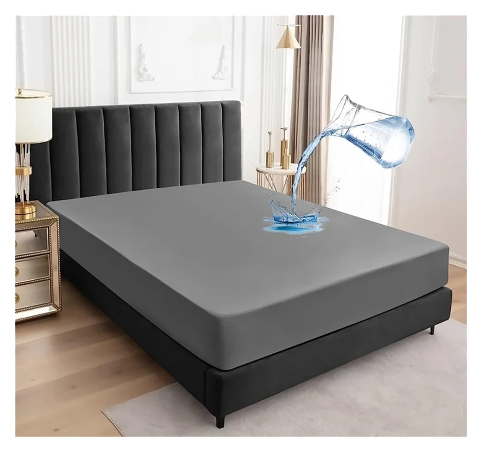 Cubre Colchon Funda de colchón Impermeable, sábana Ajustable con Banda elástica, Protector Antideslizante for Cama Individual, Doble, Queen y King(Cream White,Twin 39x74x12inch)