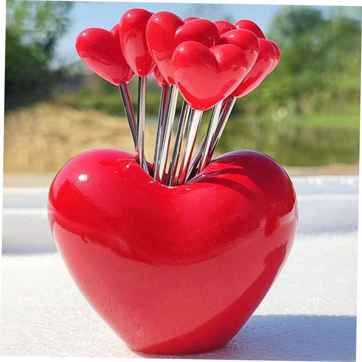 SOLUSTRE 1set Mini Forchette da Frutta e Dessert con Supporto Cuore Forchettine in Resina e Metallo per Antipasti Torte e Cocktail Adatte per Casa Ristorante e Feste