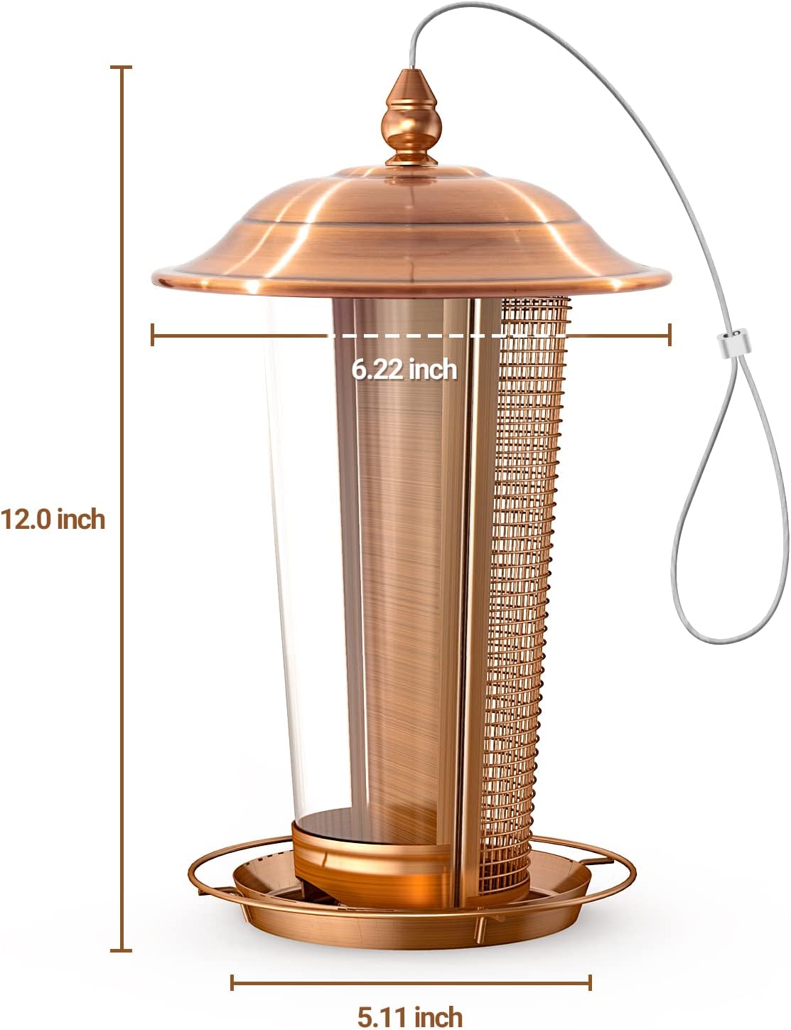 Sahara Sailor Mental Bird Feeders, Hanging Bird Feeder Squirrel Proof for Outside, Thistle Birdfeeder Garden Decoration(Antique Copper)