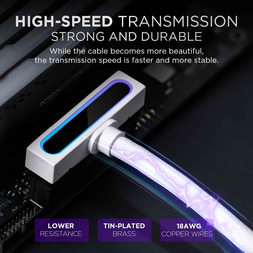 Hydra-24PIN PC PSU Extension Cable ARGB LED, Copper Wire Motherboard Power Extension Cable Integrated Minimalist Design, 2000W Power (Whole Set) Male to Female (White)