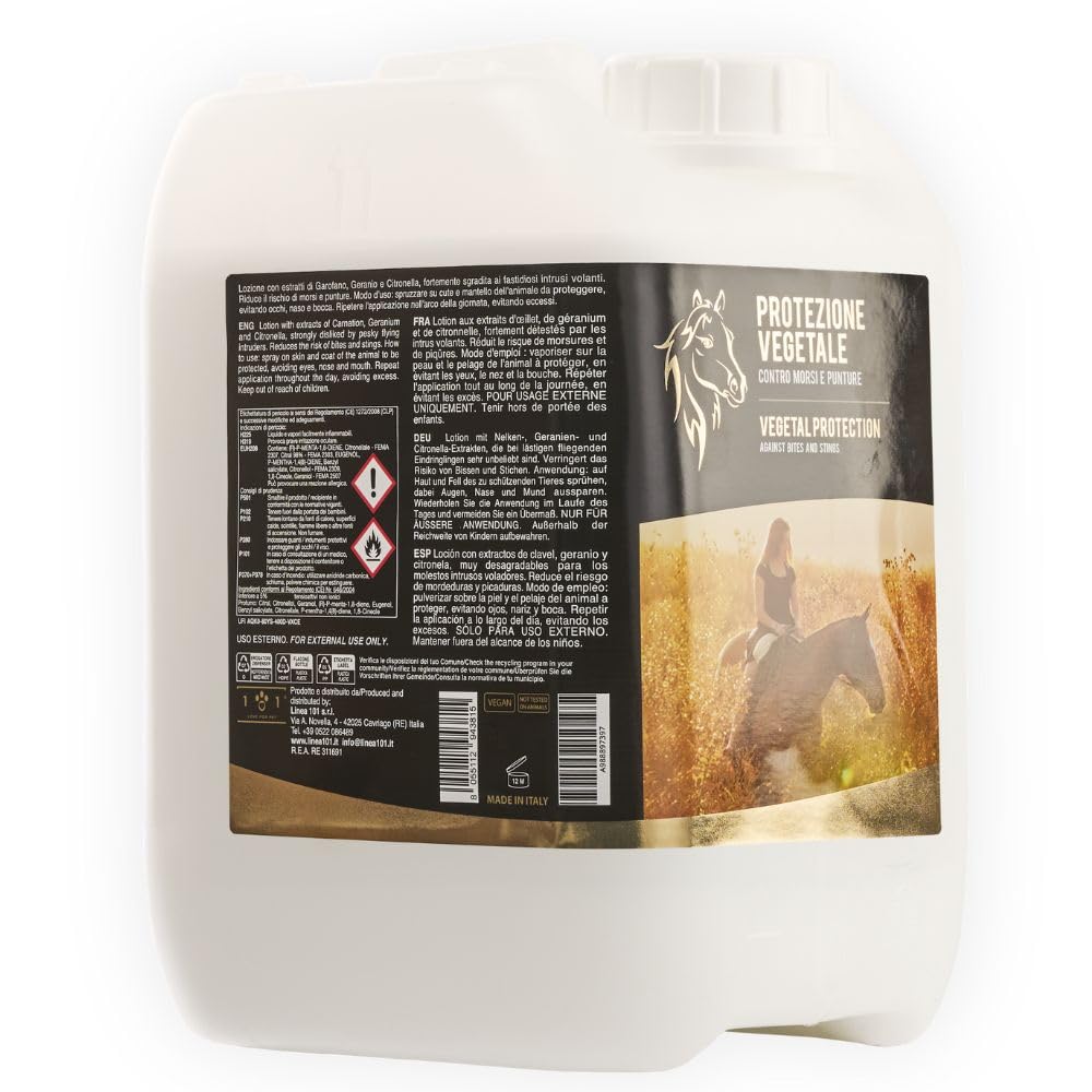 LINEA 101 - Protezione Vegetale Cavalli 5L, Spray Repellente Naturale con Garofano, Geranio e Citronella, Formula Ipoallergenica, Azione Anti Mosche, Tafani e Zanzare, Per Uso in Paddock e Box