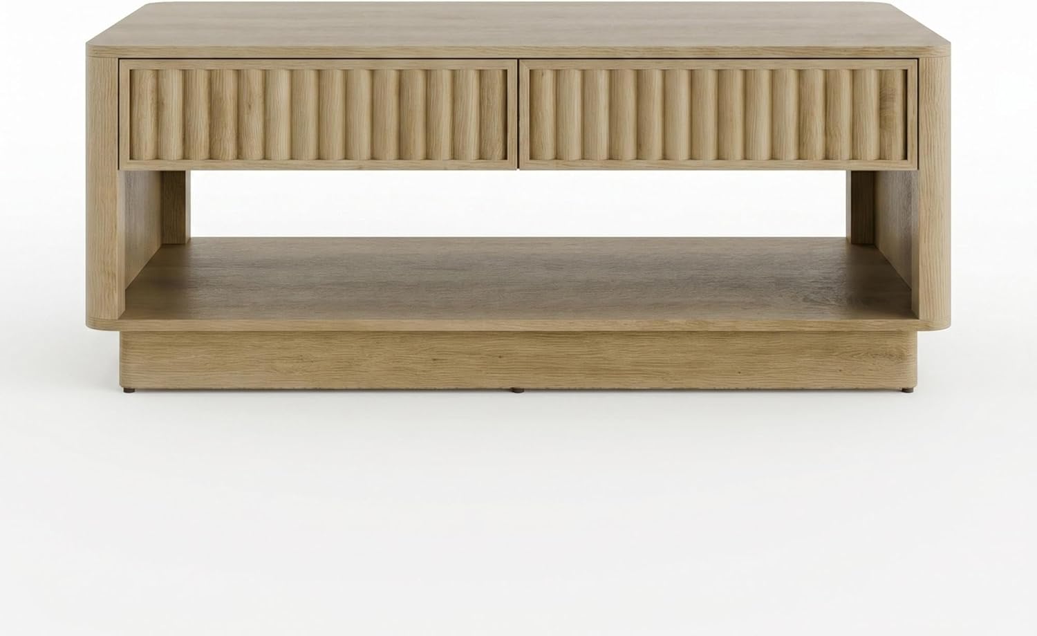 40" Coffee Table with Storage, Modern Fluted Coffee Table with Drawers and Open Shelf, Wood Rectangular Center Table for Living Room, Tea Table for Small Space, Natural