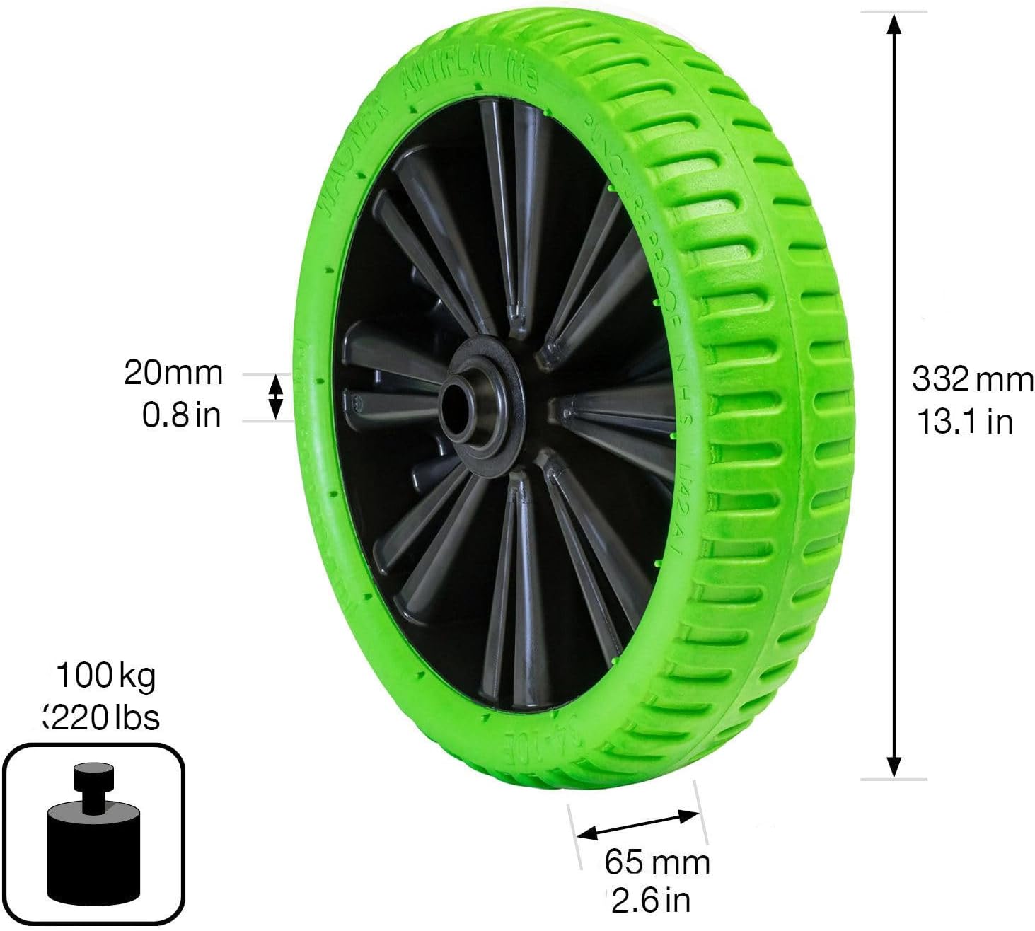 WAGNER Wheelbarrow Wheel Puncture Proof PU Foamed Wheel Diameter Wheel 332 x 65 mm Axle Hole 20 mm Load Capacity 150 kg 04833201