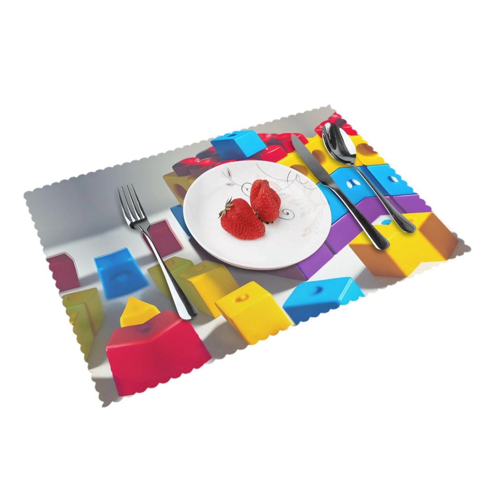 Colorful Building Blocks Insulated Placemats (12 * 18 inches), Easy to Clean Dining Room, Patio Table, Kitchen Placemats Set of 4,